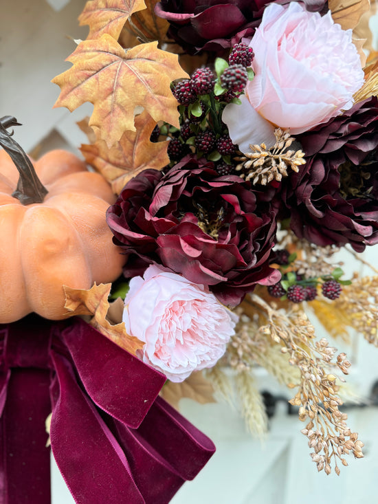 Pumpkin, Peony & Raspberry Wreath