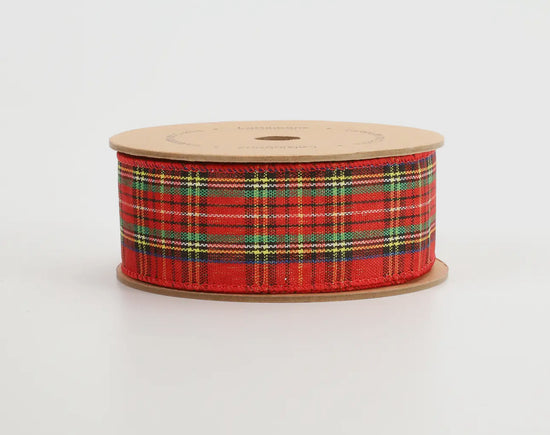 1.5” Wired Tartan Plaid Ribbon with Gold Back 10 yards