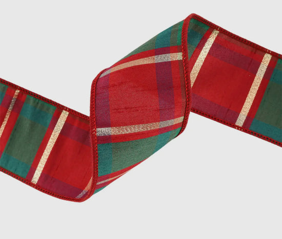 2.5” Wired Dupioni Silk Plaid Ribbon 10 yards