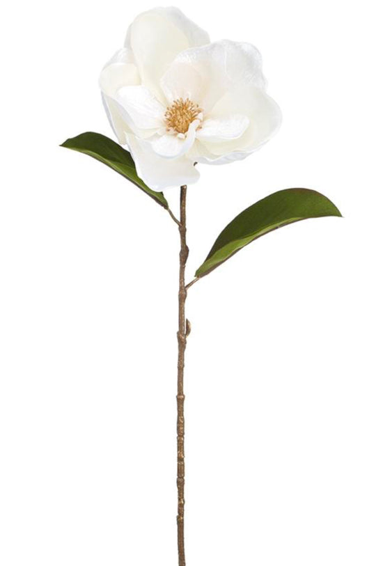 28” White Shimmer White Magnolia Stem