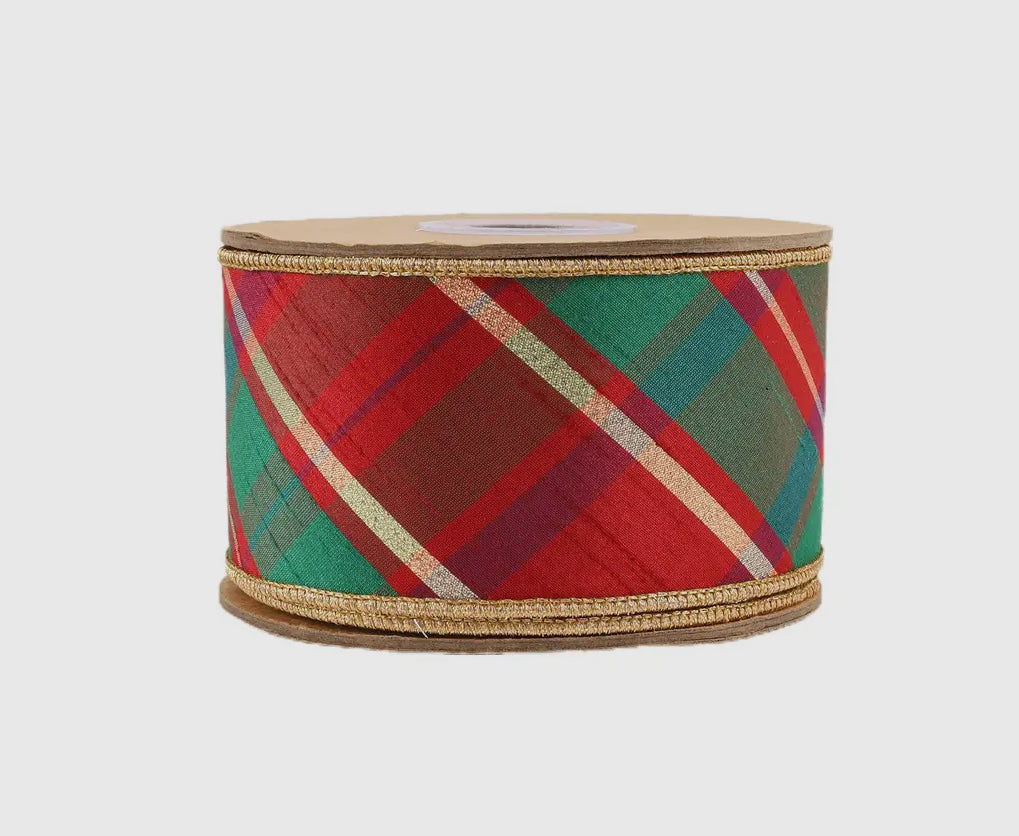 Wired Dupioni Silk Plaid Ribbon 10 yards