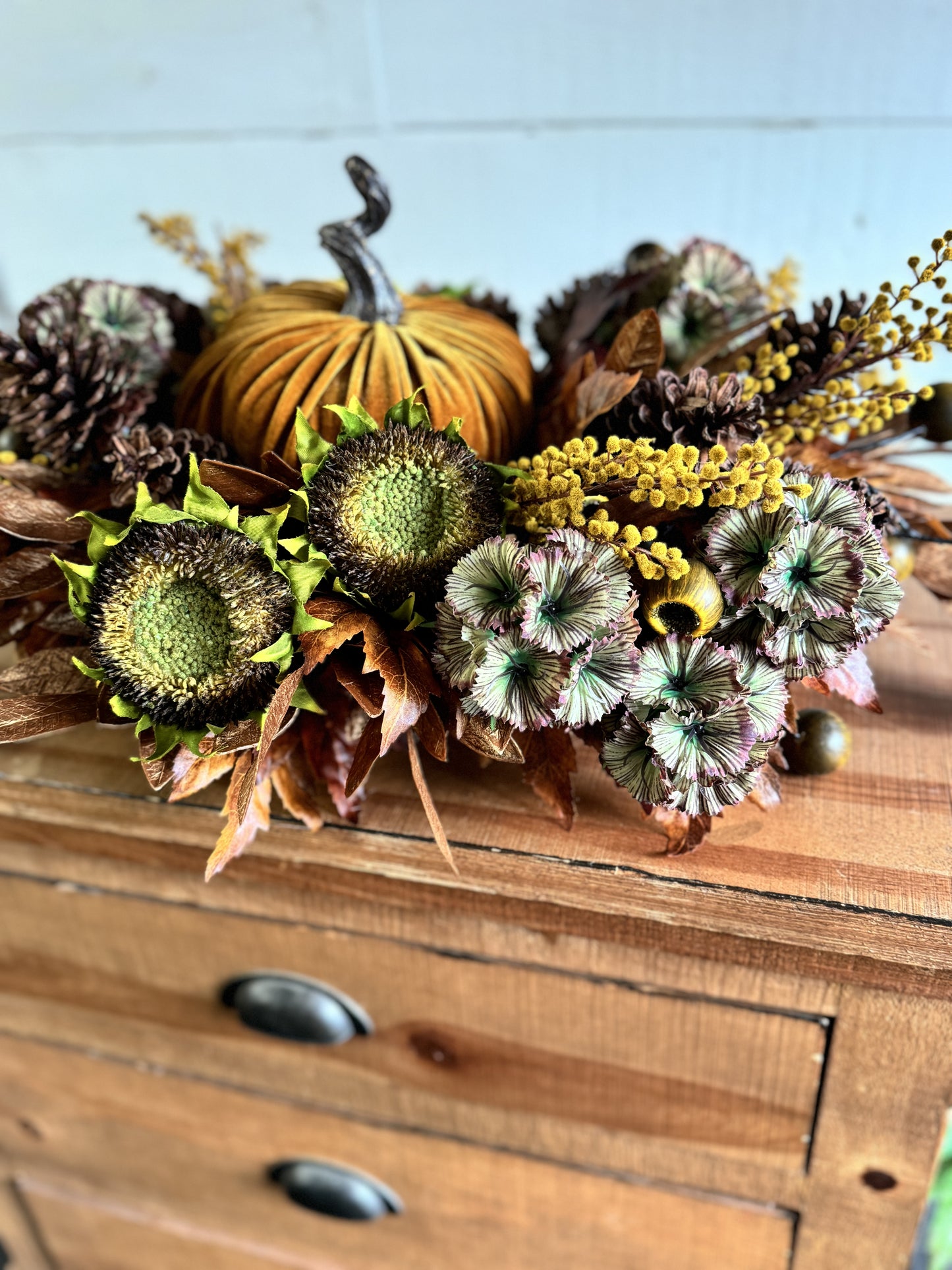 Mustard Pumpkin Thanksgiving Centerpiece