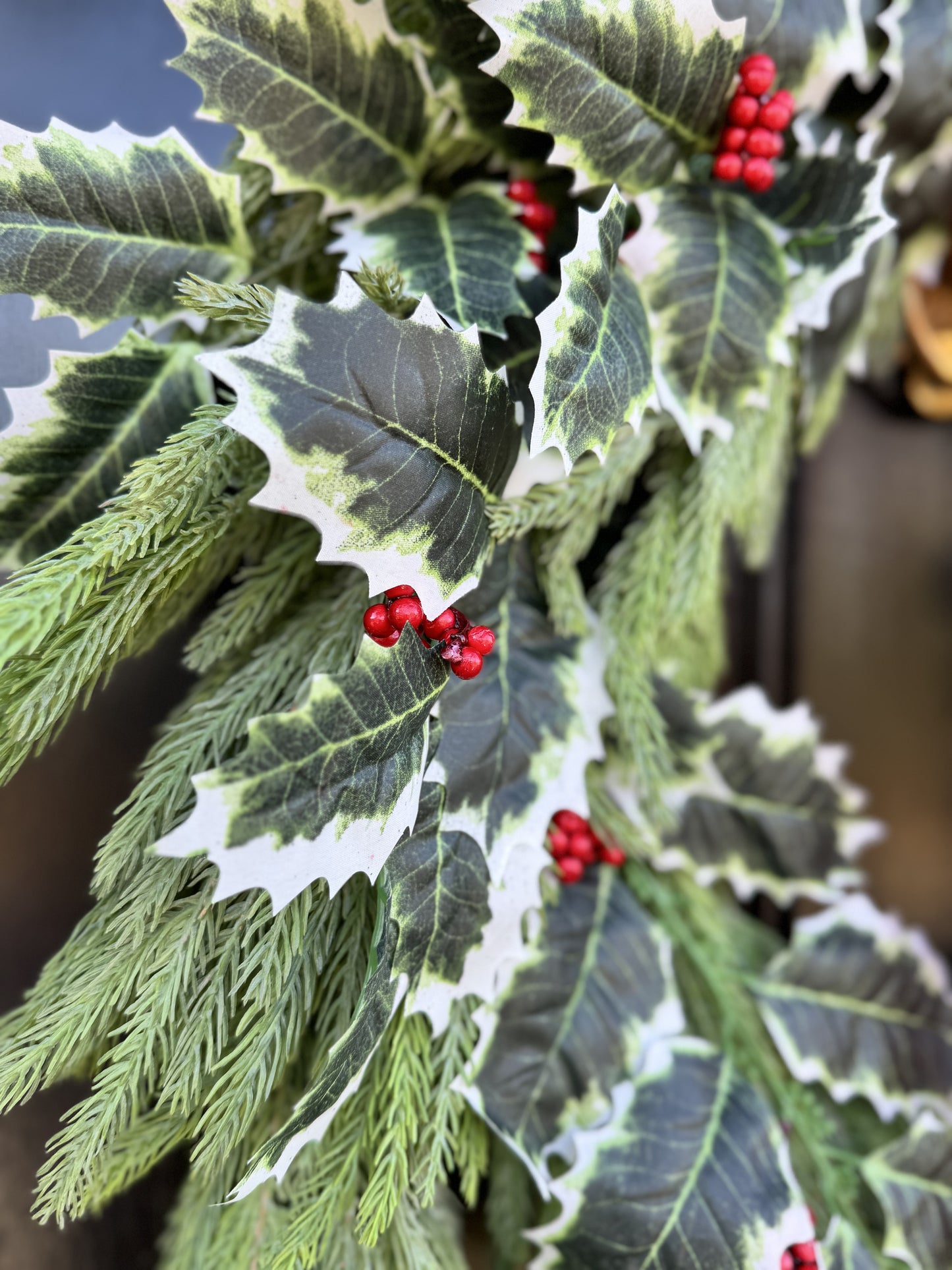 Holly Berry & Spruce Wreath with Red Velvet Bow