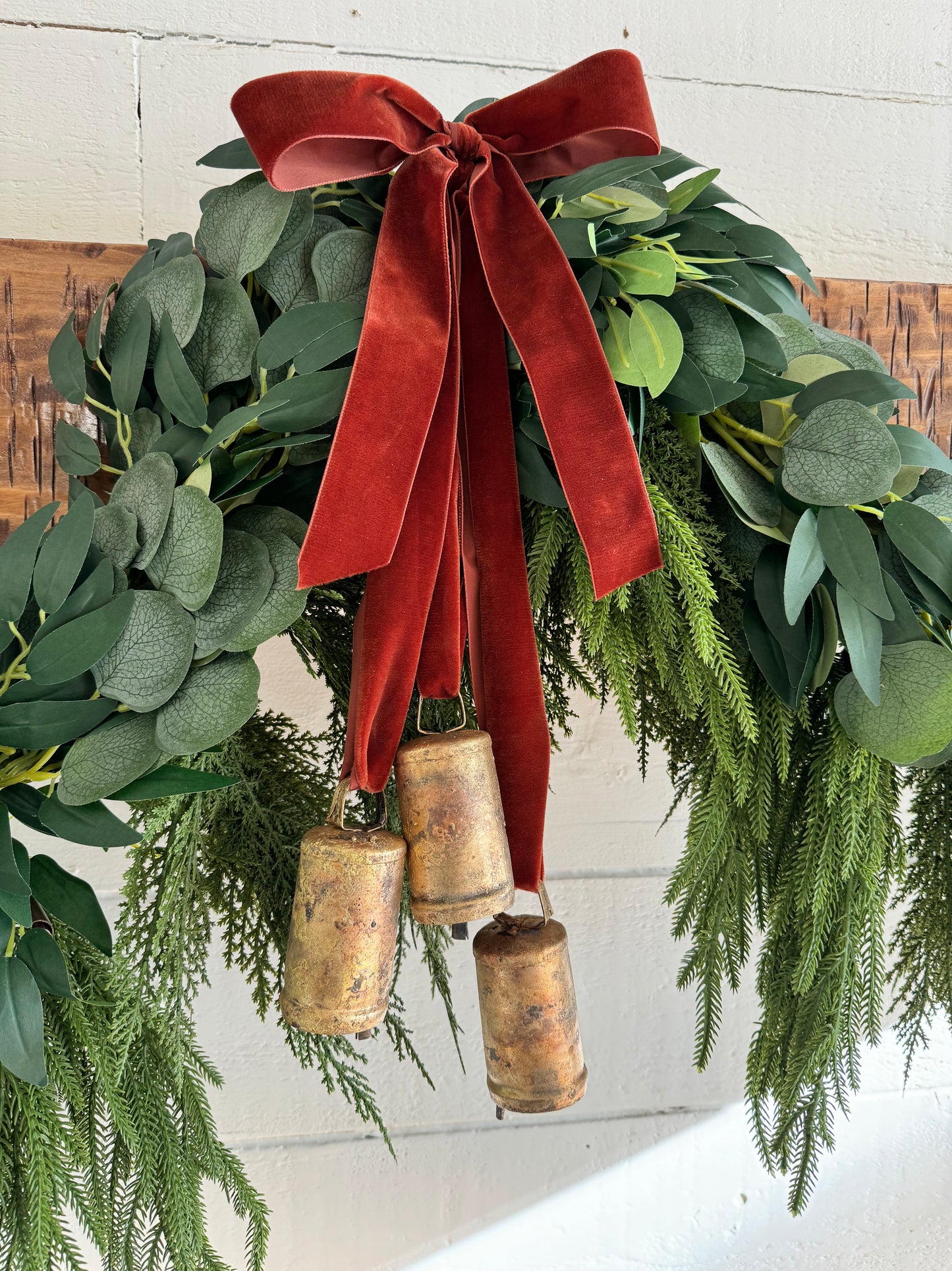 Set of 3 Brass Bells with Velvet Bow