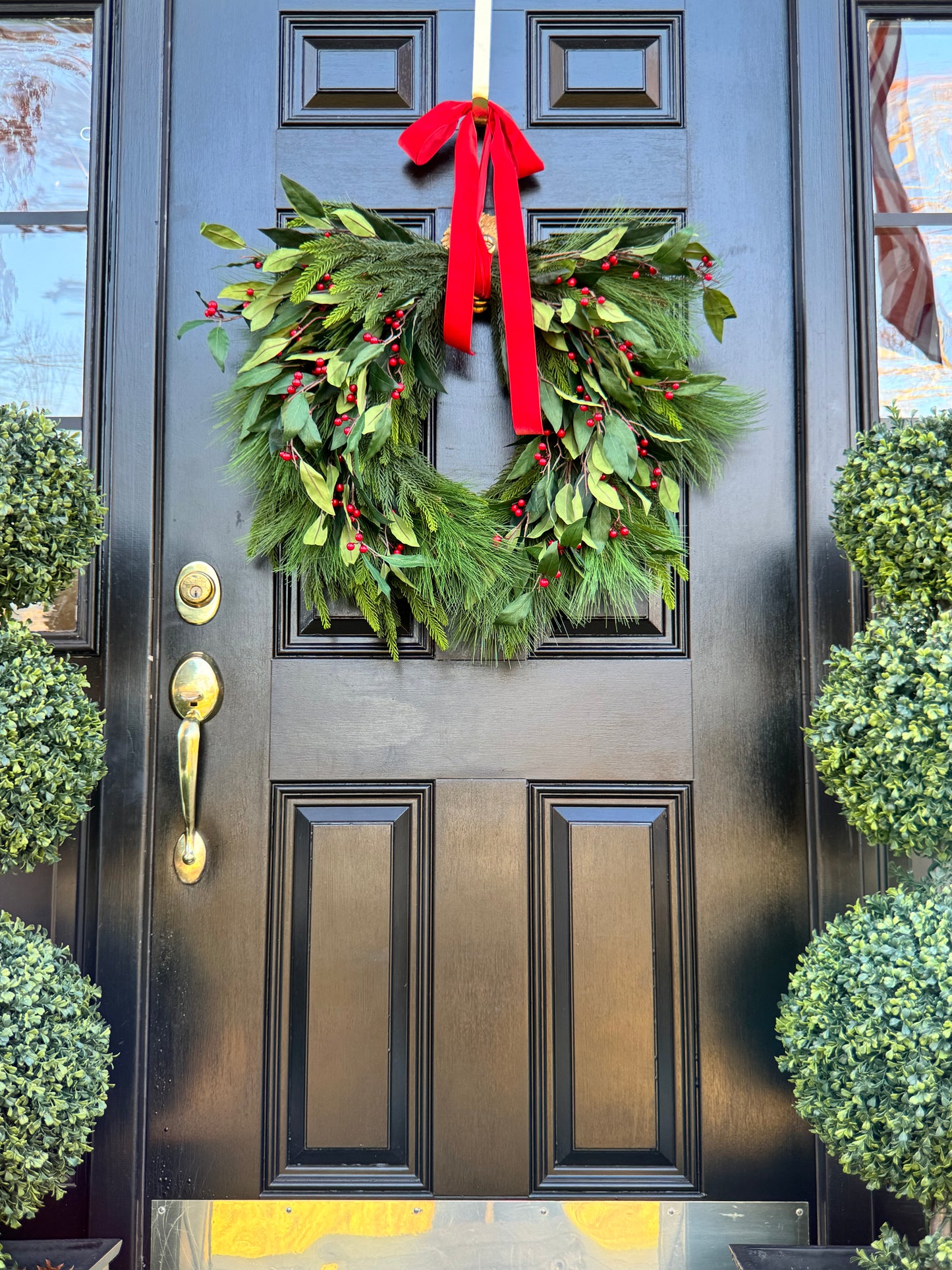 Holly Berry Christmas Wreath with Red Bow