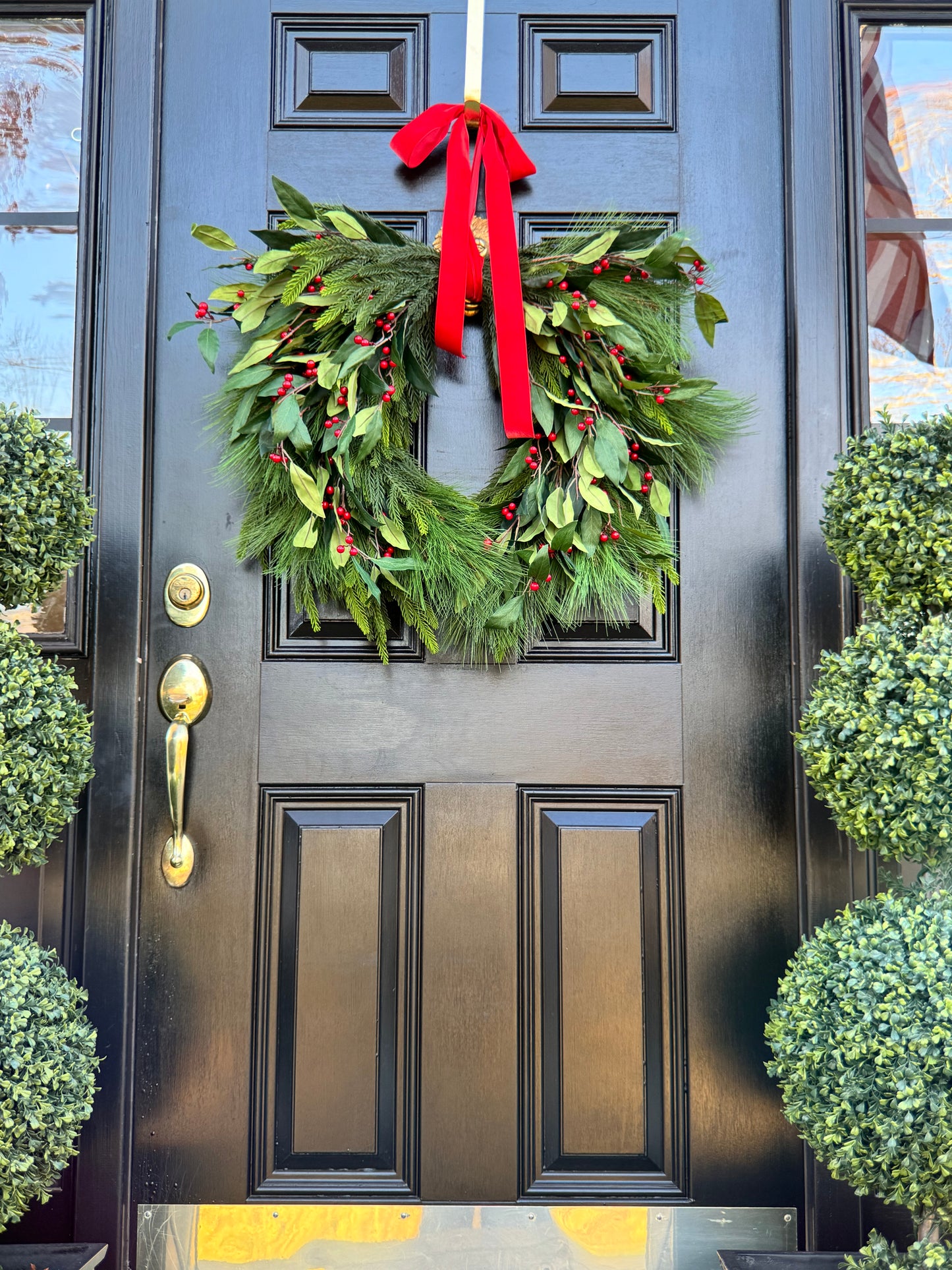 Holly Berry Christmas Wreath with Red Bow