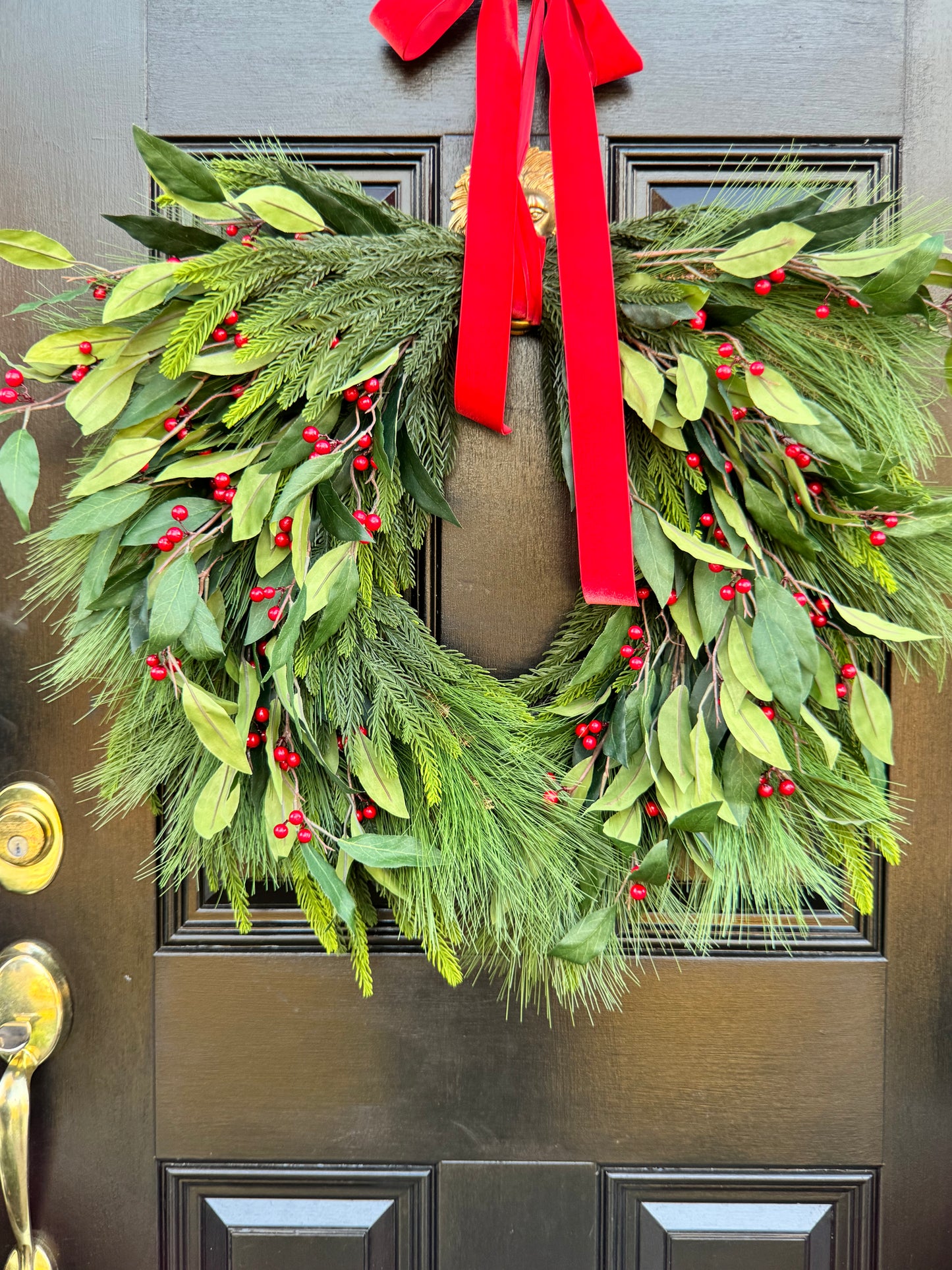 Holly Berry Christmas Wreath with Red Bow