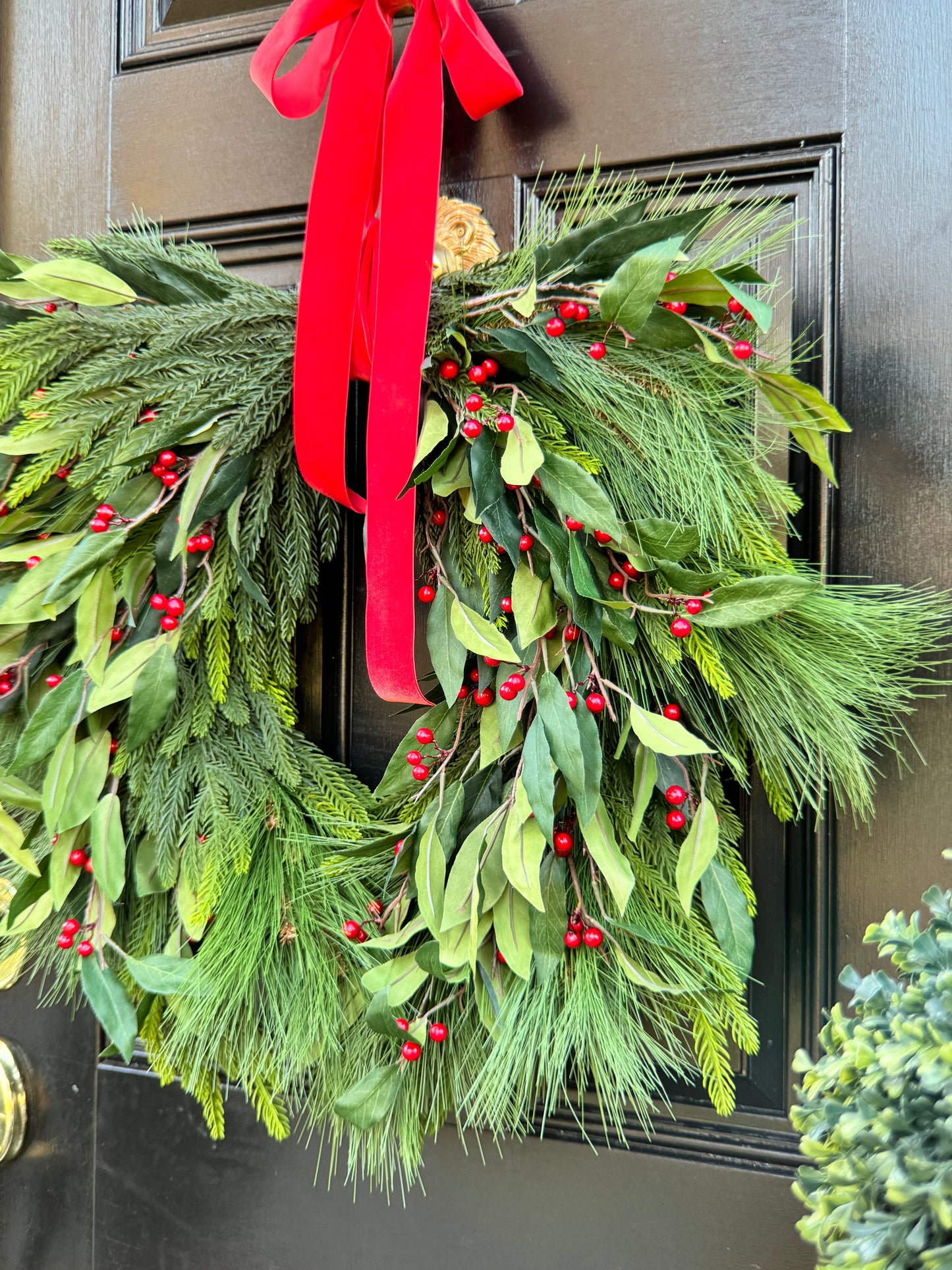 Holly Berry Christmas Wreath with Red Bow