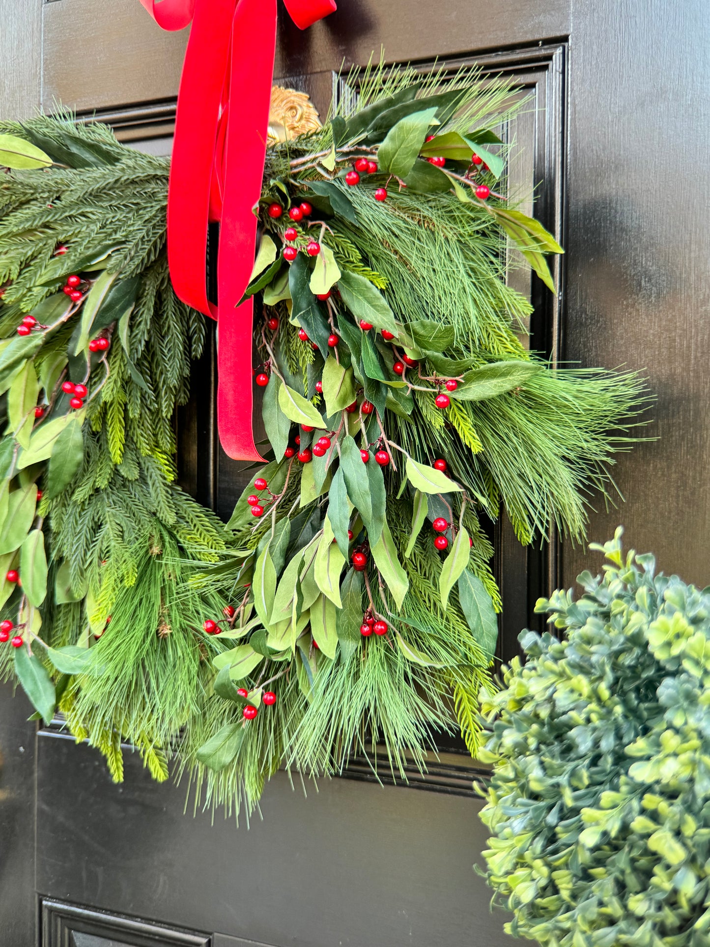 Holly Berry Christmas Wreath with Red Bow