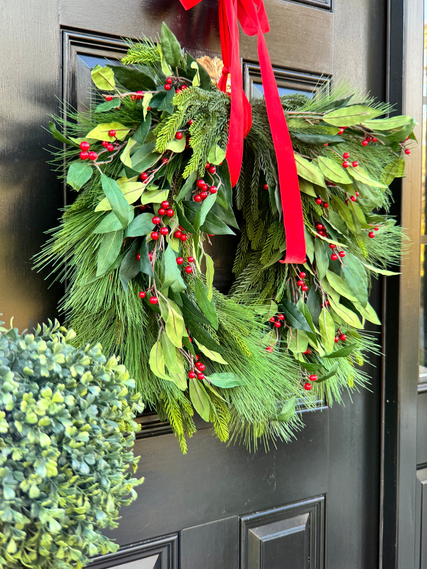 Holly Berry Christmas Wreath with Red Bow