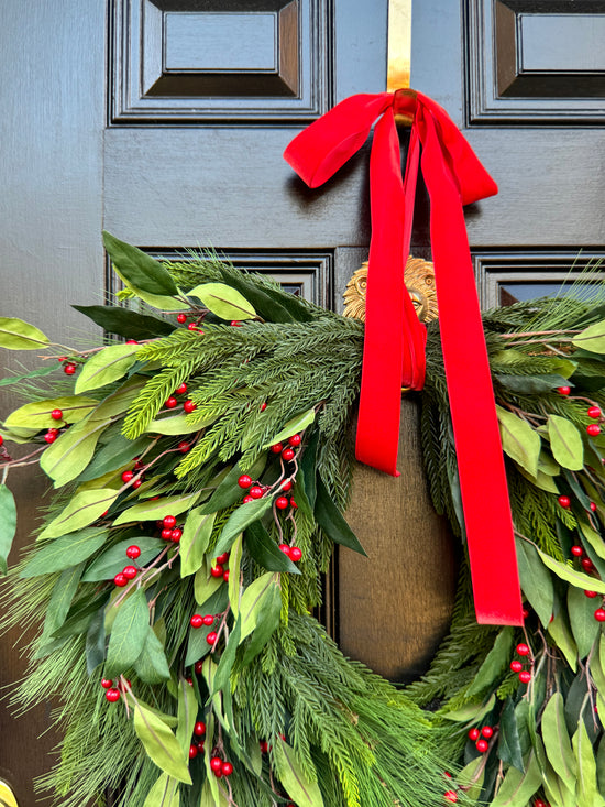 Holly Berry Christmas Wreath with Red Bow