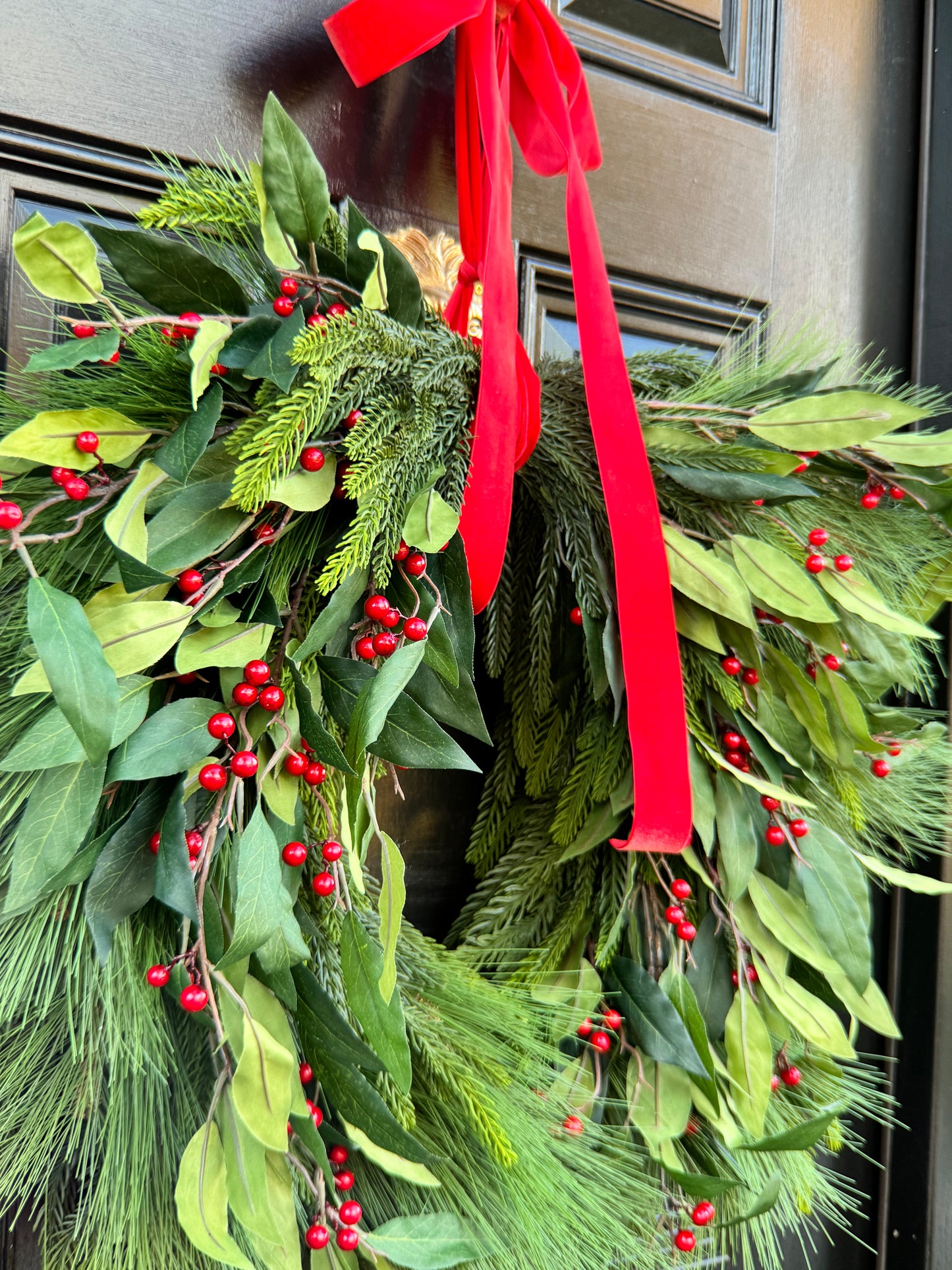 Holly Berry Christmas Wreath with Red Bow