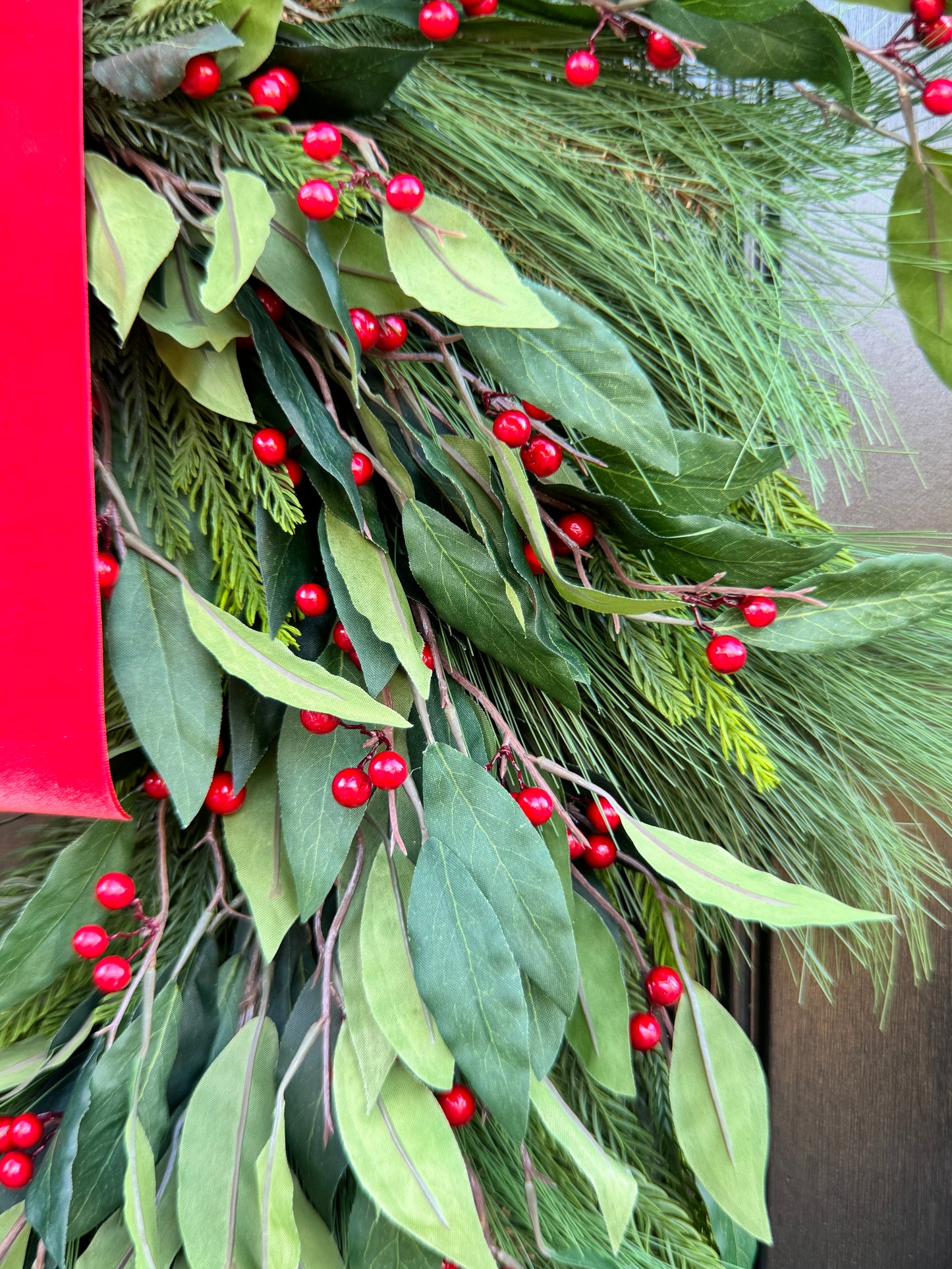 Holly Berry Christmas Wreath with Red Bow