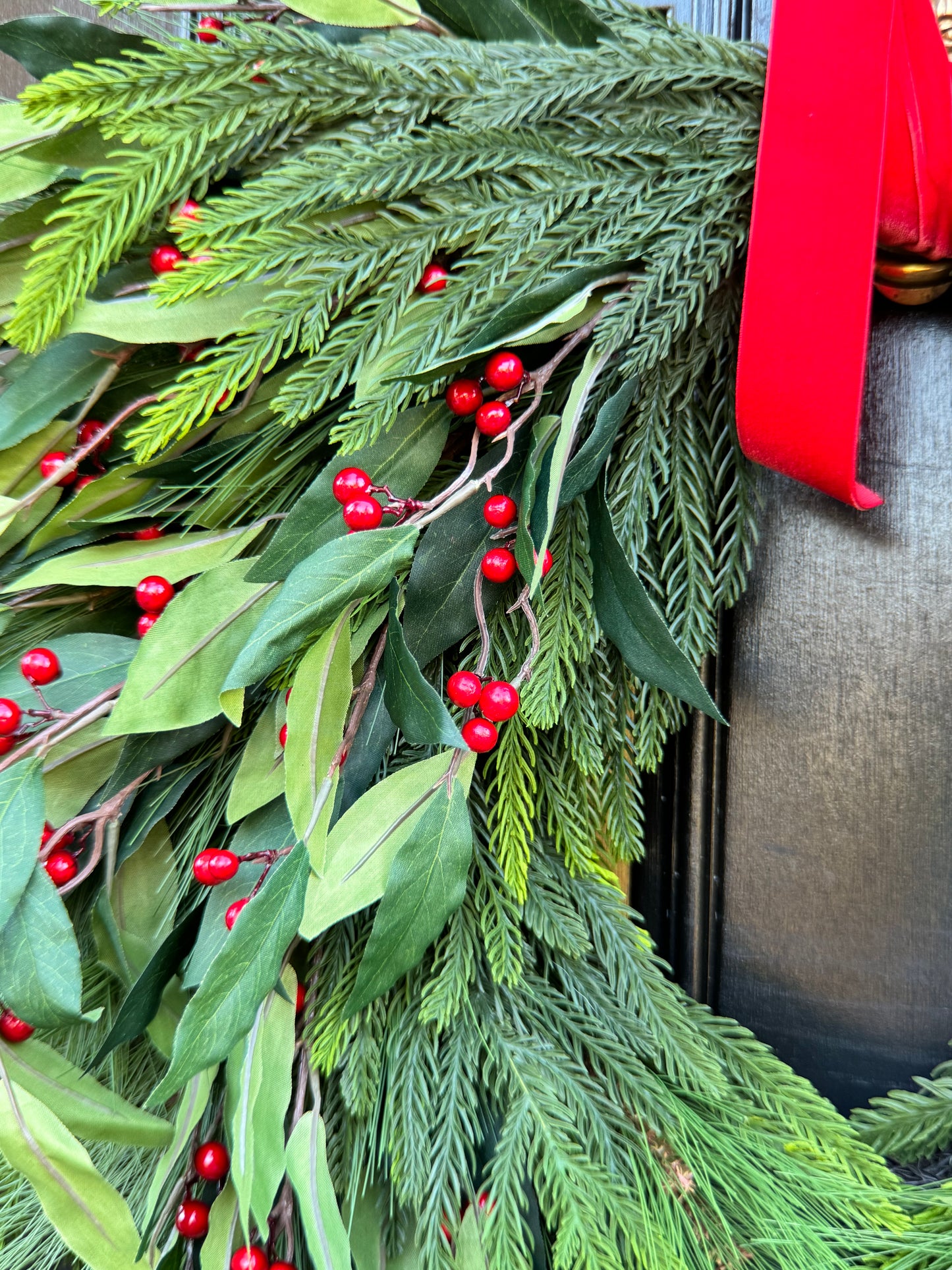 Holly Berry Christmas Wreath with Red Bow