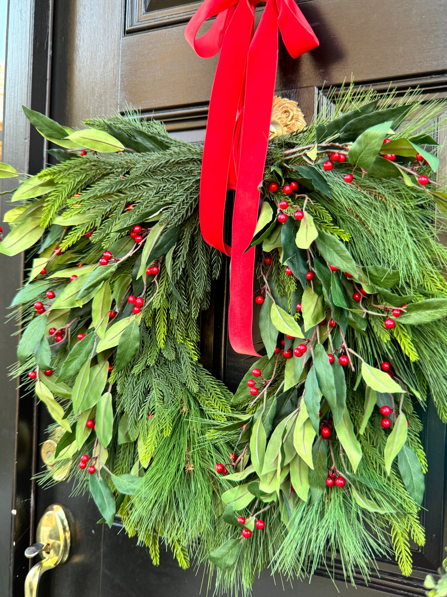 Holly Berry Christmas Wreath with Red Bow